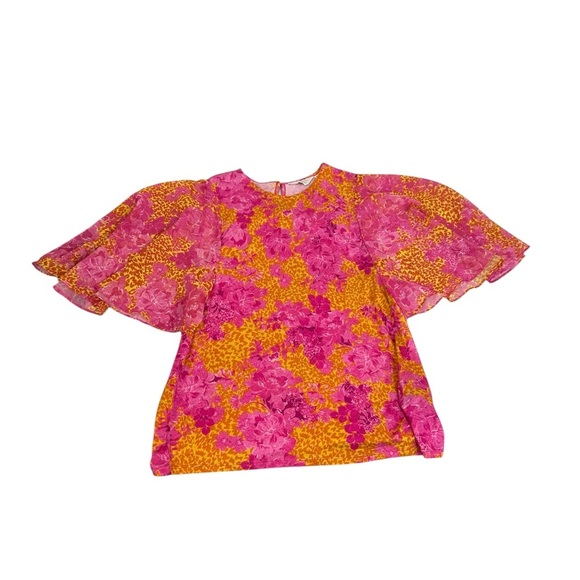 Ted Baker London Lilanya Metropolis Printed Top in Light Orange/Pink Size 4/6 - Picture 11 of 11